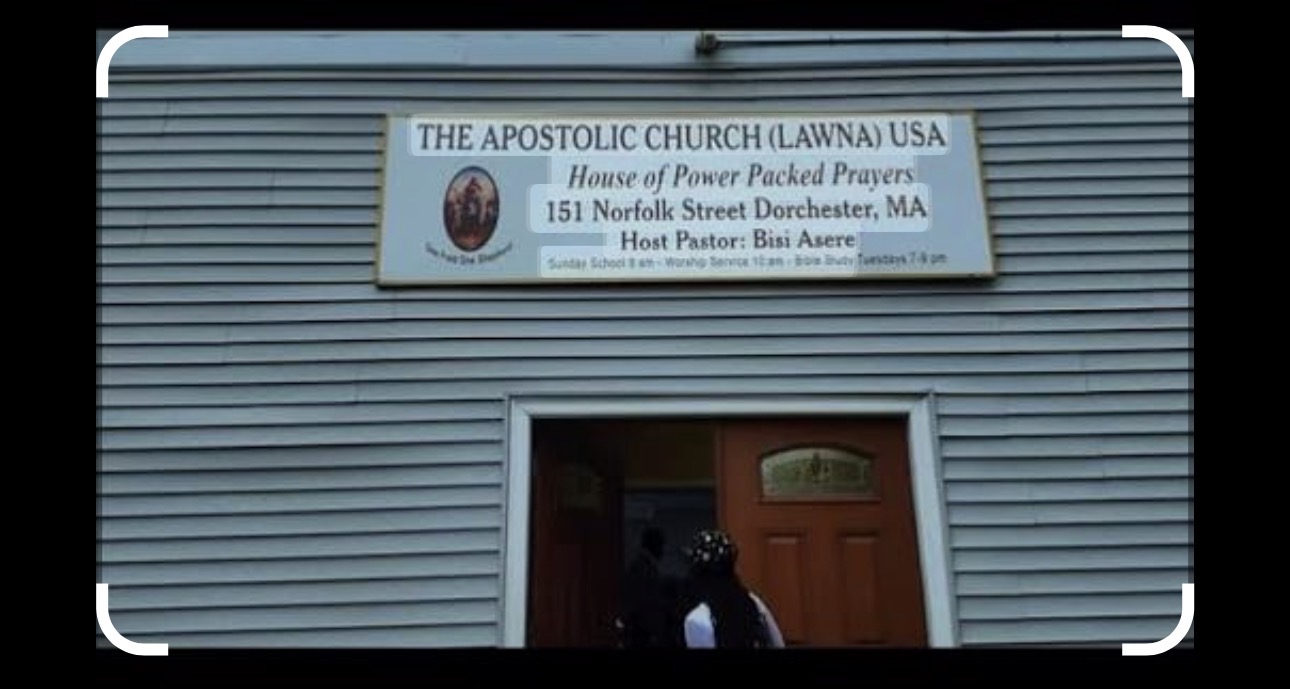 Entrance sign of The Apostolic Church (LAWNA) Boston Assembly